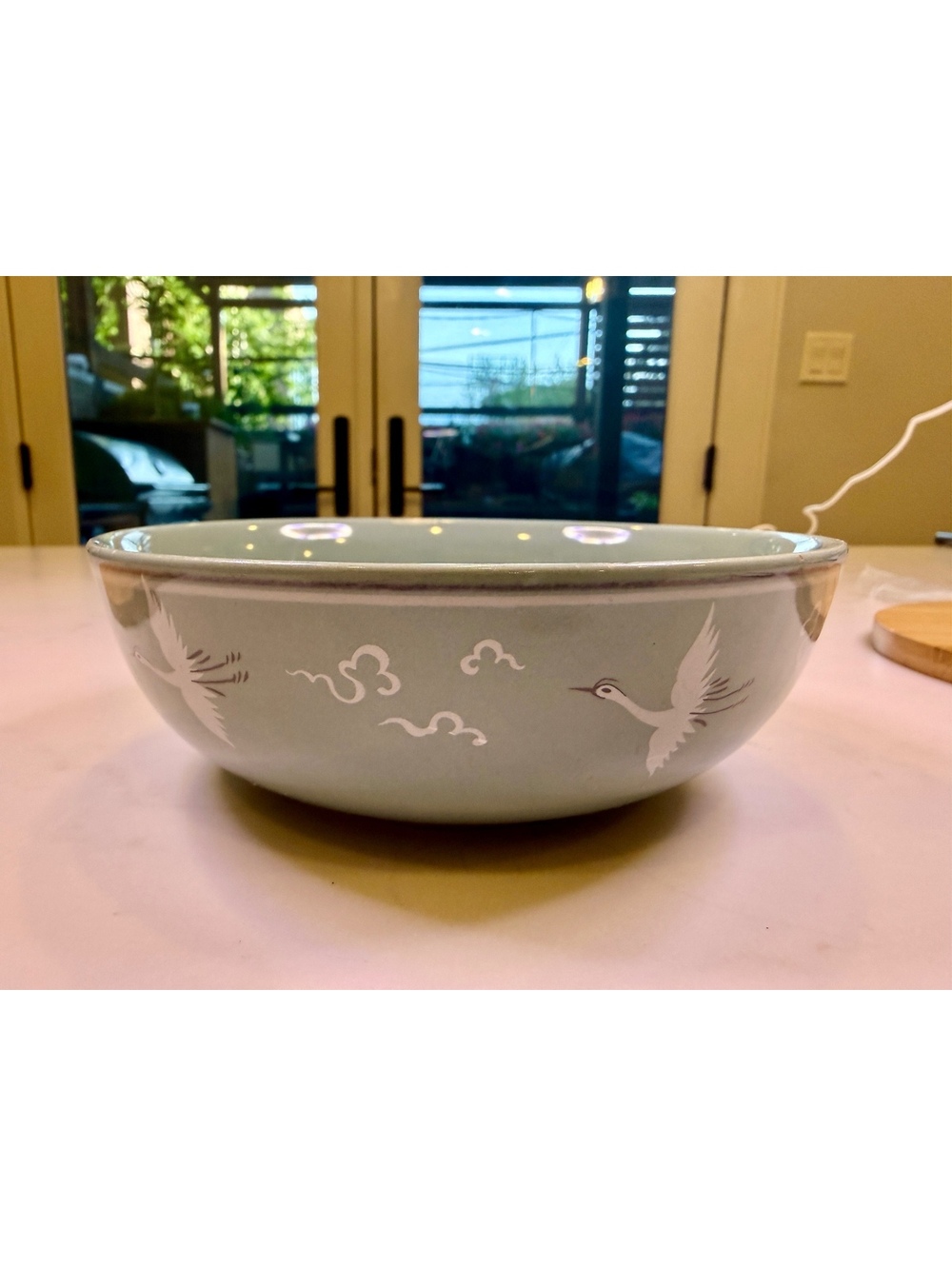 Vintage Ceramic Salad Bowl with Crane